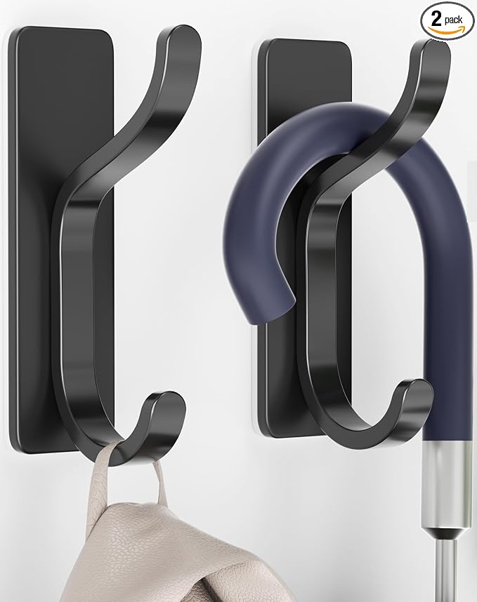 Adhesive Wall Hooks for Hanging: 2-Pack Coat Hooks for Towel, Stick On Hangers by pickpiff