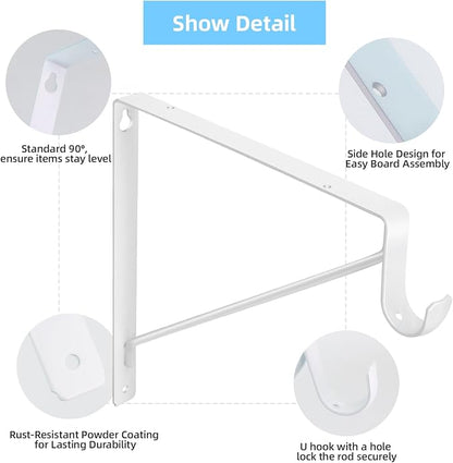 10-Pack Closet Rod Bracket, 10.8x10.8Inch Closet Shelf Brackets Heavy Duty Wall - Image 5