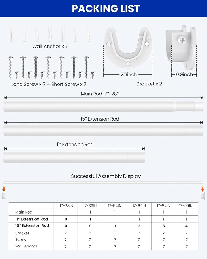 Closet Rods for Hanging Clothes, 17 to 84 Inches Stepless Adjustable Metal - Image 5