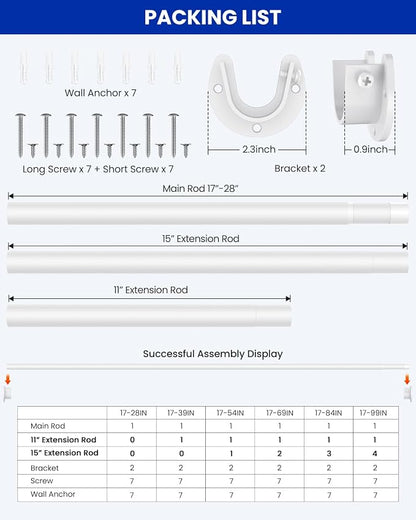 Closet Rods for Hanging Clothes, 17 to 159 Inches Stepless Adjustable Metal - Image 5