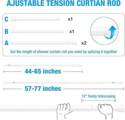 MEXAU 1Pack Spring Tension Curtain Rod 44-77 inch White Small Tension Rod | - Image 4