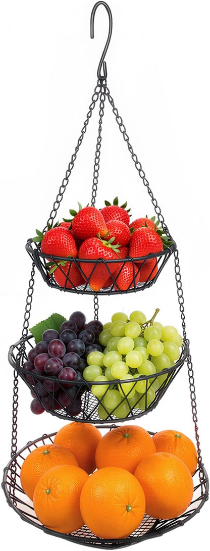 3 Tier Hanging Basket with Sturdy Metal Chain Hanging Hooks | Fruit and by WILLIZTER