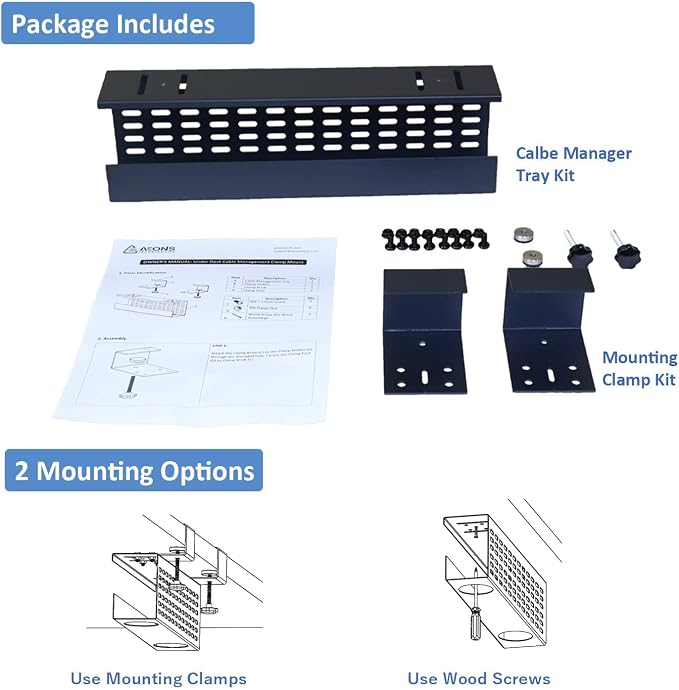 AEONS Under Desk Cable Management Tray Black Horizontal 16-inch Under Desk - Image 5