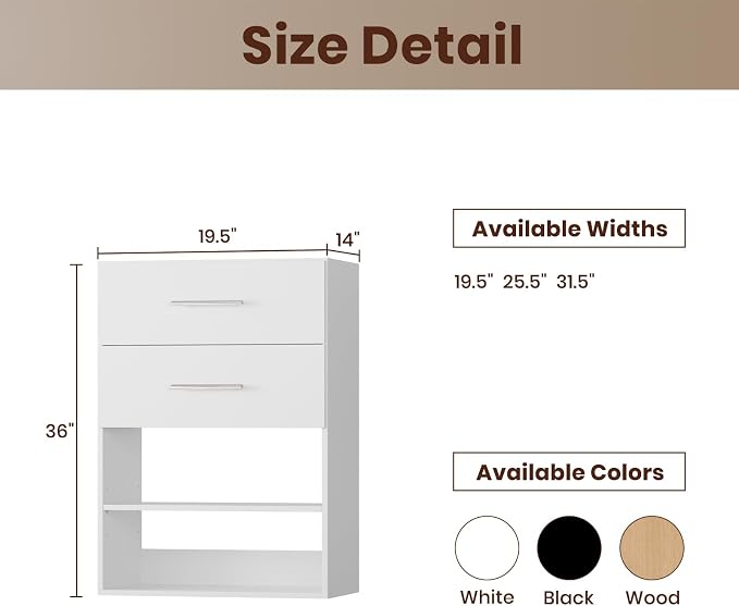 ROOMTEC 19.5" 2 Drawer Short Tower Closet Unit, Modular Closet System - Image 2