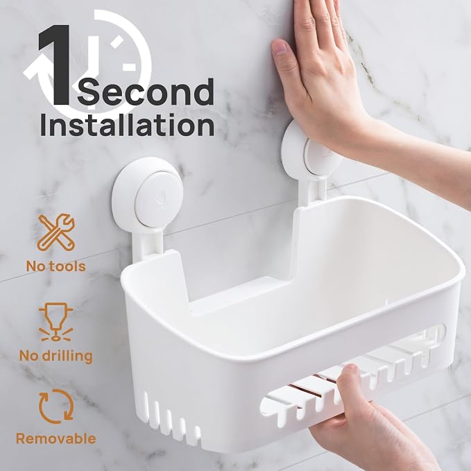 LEVERLOC Shower Caddy Suction Cup Shower Shelf Basket Suction Pack of 2 One - Image 2