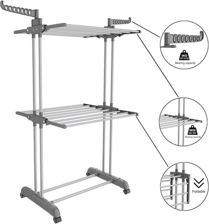 Bigzzia 3 Tier Clothes Drying Rack, 57 Inch Laundry Drying Rack, Foldable - Image 4