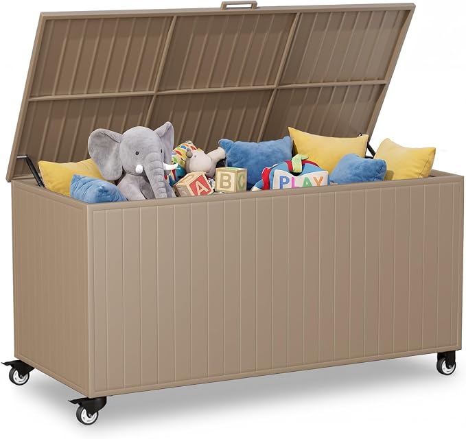 Outdoor Storage Box with Wheels 250 Gallon, Metal Deck Boxes Waterproof by RICNOD