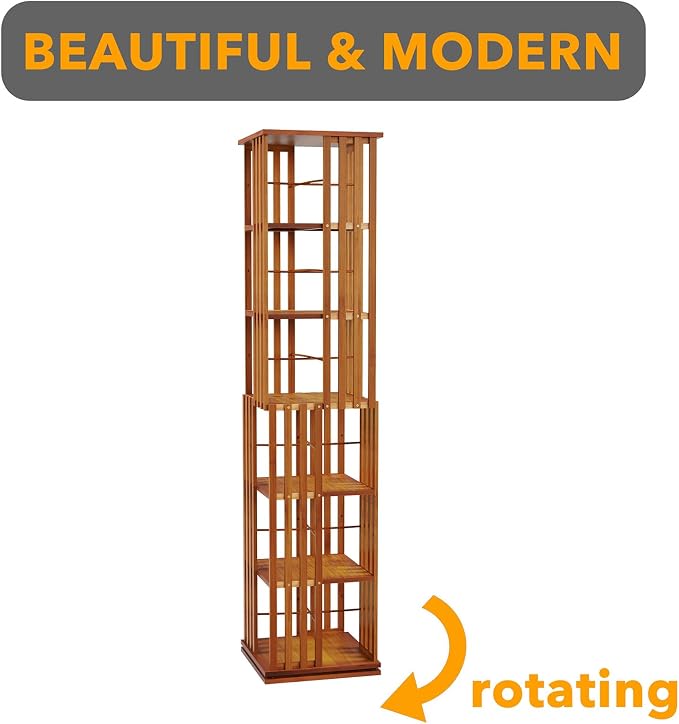 SpaceAid 6 Tier Rotating Bookshelf Tower, Bamboo Spinning Book Shelf, Revolving - Image 7