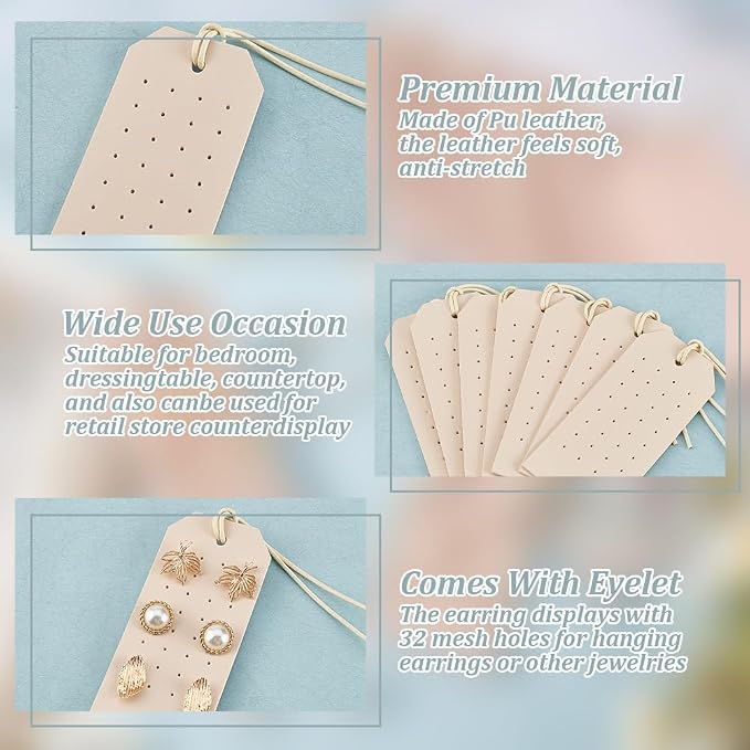 OLYCRAFT 7Pcs Portable Leather Earring Holders Beige Leather Earring Displays - Image 4