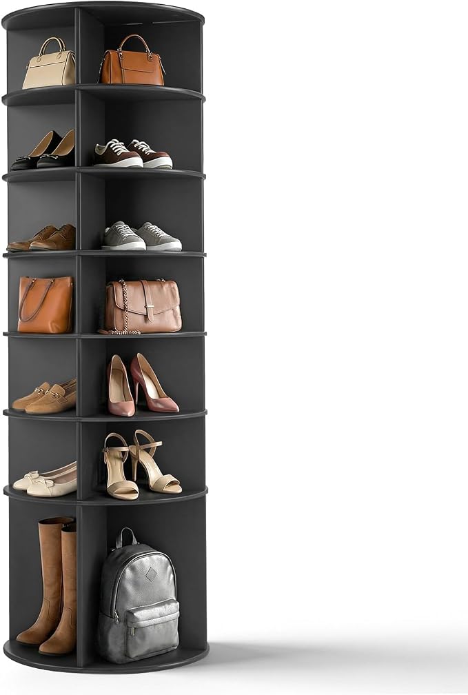 VINGLI Black Rotating Shoe Rack Tower, 7 Tier 360° Shoe Storage by VINGLI