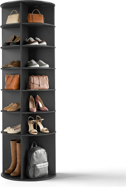 VINGLI Black Rotating Shoe Rack Tower, 7 Tier 360° Shoe Storage by VINGLI