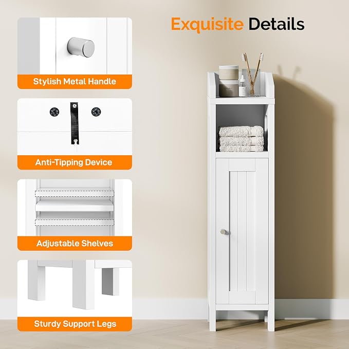 VINGLI Small Storage Corner Floor Cabinet, 7.9" Narrow Toilet Paper Storage - Image 4