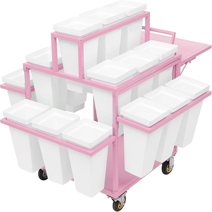 Flower Display Stand Cart With 18 Buckets Plant Rack Storage Organizer with - Image 7