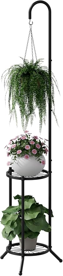 2-Tier Hanging Plant Stand, Heavy Duty Metal Planter Rack by VIEWCARE