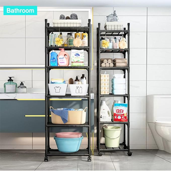 Black Shelving Unit, 6 Tier Tall Narrow Shelving Unit - Image 2