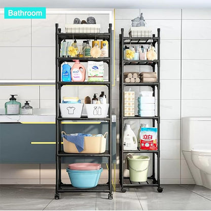 Black Shelving Unit, 6 Tier Tall Narrow Shelving Unit - Image 2