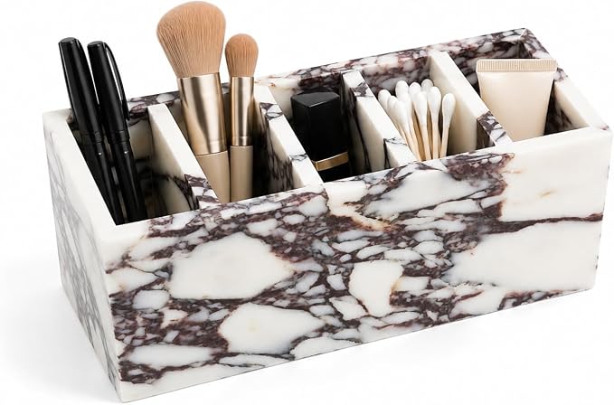 5-Compartment Marble Desk Organizer, 9.84 in | Natural marble 5-section by Unknown