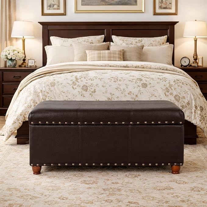 HomePop 40" Faux Leather Storage Cocktail Bench - Image 4