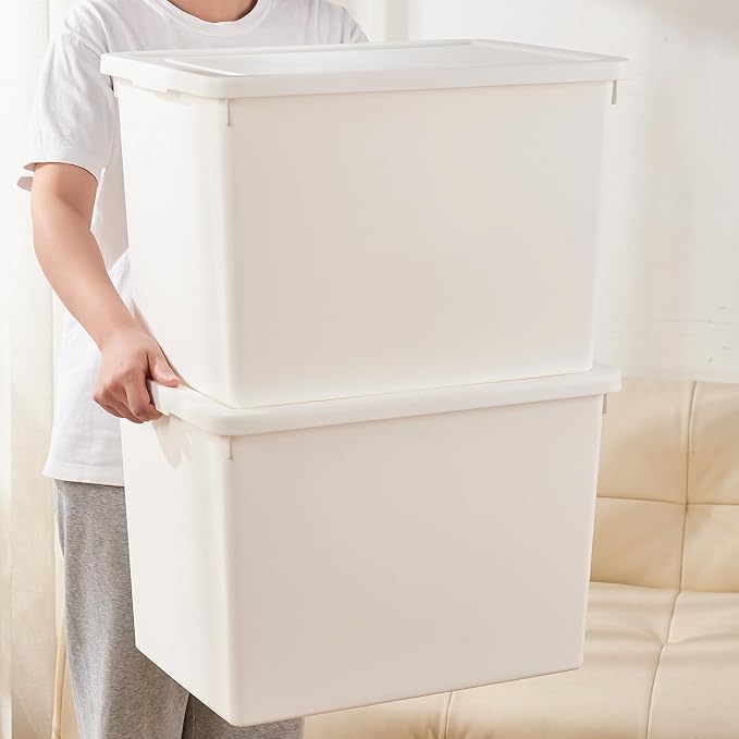 White Storage Bins with lids, Office stackable Plastic Boxes Set of 4, Garage - Image 5