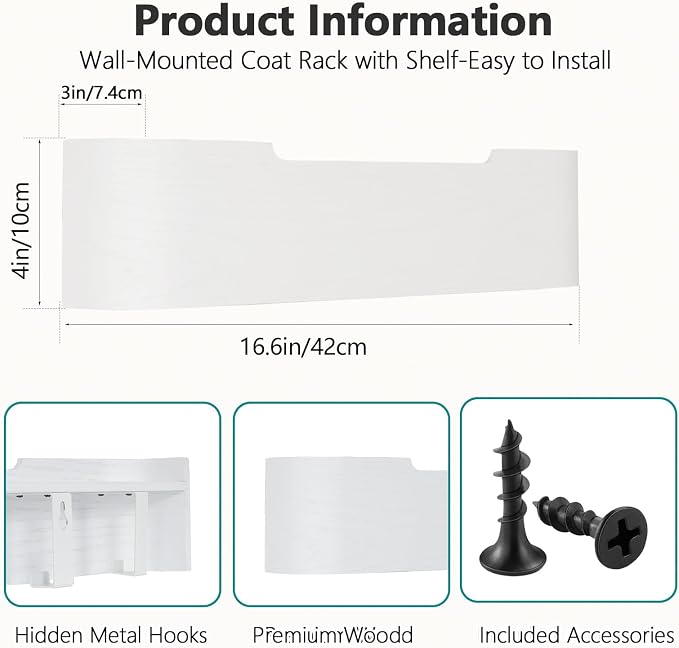 Coat Rack Wall Mount with Hidden Hooks Modern Key Holder Wood Entryway Hook - Image 3