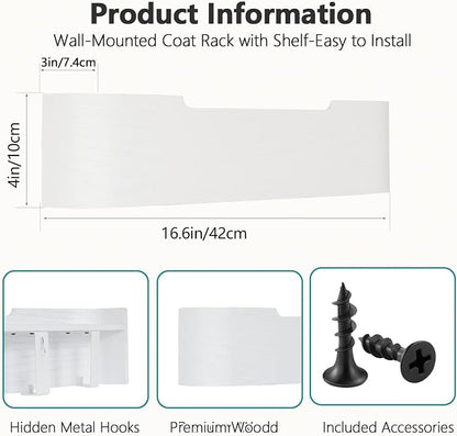 Coat Rack Wall Mount with Hidden Hooks Modern Key Holder Wood Entryway Hook - Image 3