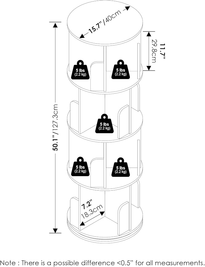 Furinno DALY Rotating Bookshelf Tower, 4-Tier 360 Display Book Shelf, Lazy - Image 3