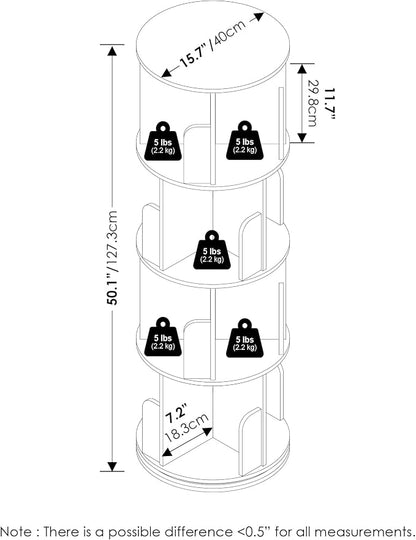 Furinno DALY Rotating Bookshelf Tower, 4-Tier 360 Display Book Shelf, Lazy - Image 3