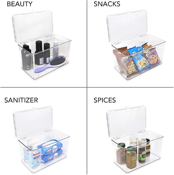 Isaac Jacobs Large Stackable Organizer Bin w Hinged Lid Clear Storage Box Home - Image 2