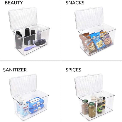 Isaac Jacobs Large Stackable Organizer Bin w Hinged Lid Clear Storage Box Home - Image 2