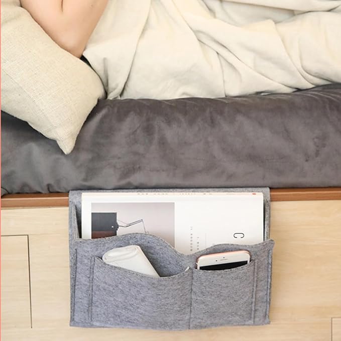 Bringsine 5 Pockets Bedside Caddy, Felt Bed Storage Organizer Hanging Bag Holder - Image 3