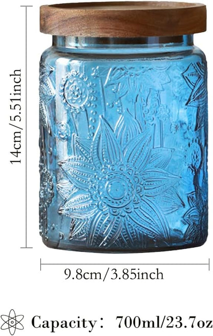 Set of 2 Vintage Blue Glass Storage Jars, 23.7 oz Mason Jars - Image 2