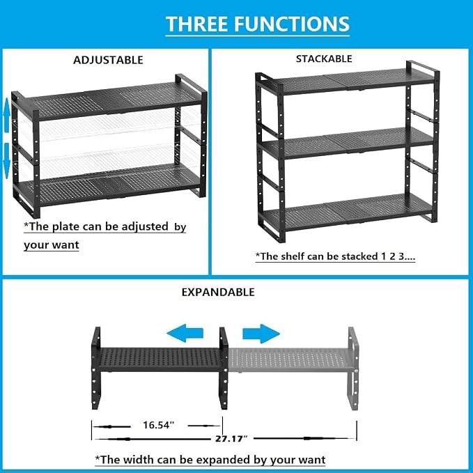 Expandable, Adjustable & Stackable Spice Rack, Cabinet Kitchen Countertop Shelf - Image 3
