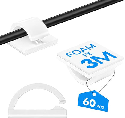 60 pcs Adhesive Cable Clips, Cord Holder, Cord Clips by KnotKing