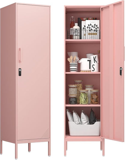 Pink Metal Locker Cabinet, 59.1" Lockable Storage Locker by Home