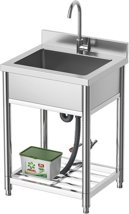 Stainless Steel Commercial Kitchen Sink, Free Standing, Single Bowl Sink Basin by KINGBO