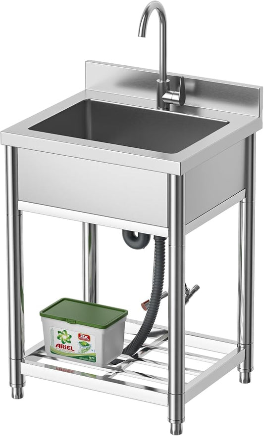 Stainless Steel Commercial Kitchen Sink, Free Standing, Single Bowl Sink Basin by KINGBO