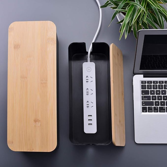 2 Pack Large Cable Management Box – Wooden Style Cord Organizer Box and Cover - Image 7