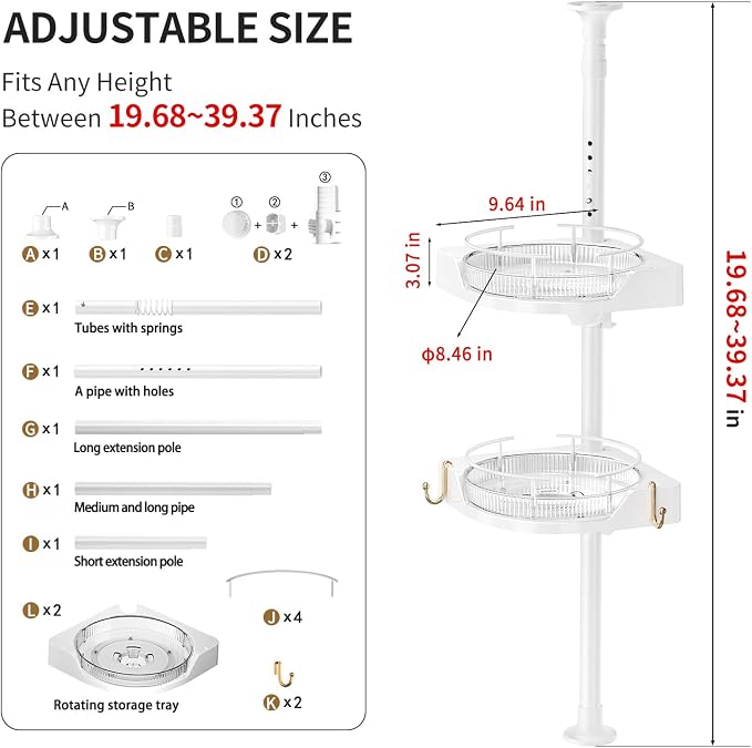 Standing Spice Rack Organizer, Counter Corner Double Tier Lazy Susan, Height - Image 2