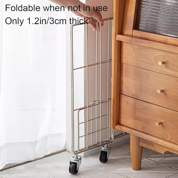 Rolling Laundry Cart with Baskets, Stainless Steel Hamper with Wheels, Slim - Image 7