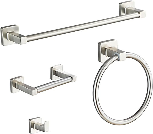 Brushed Nickel Bathroom Hardware Set 4 Pieces, Towel Bar Set Stainless Steel by bluebyrne