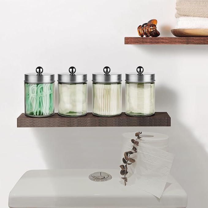 Amolliar Sage Green Qtip Holder, Glass Apothecary Jar Metal Lid & Sticker - Image 4