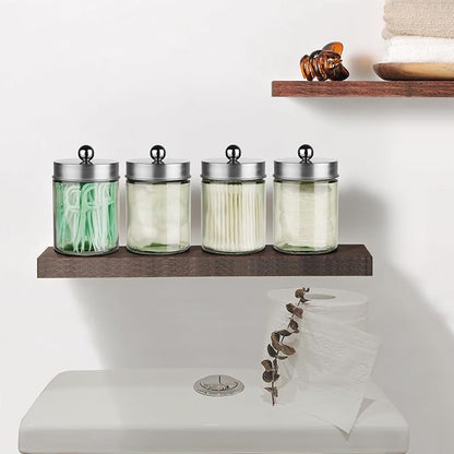 Amolliar Sage Green Qtip Holder, Glass Apothecary Jar Metal Lid & Sticker - Image 4