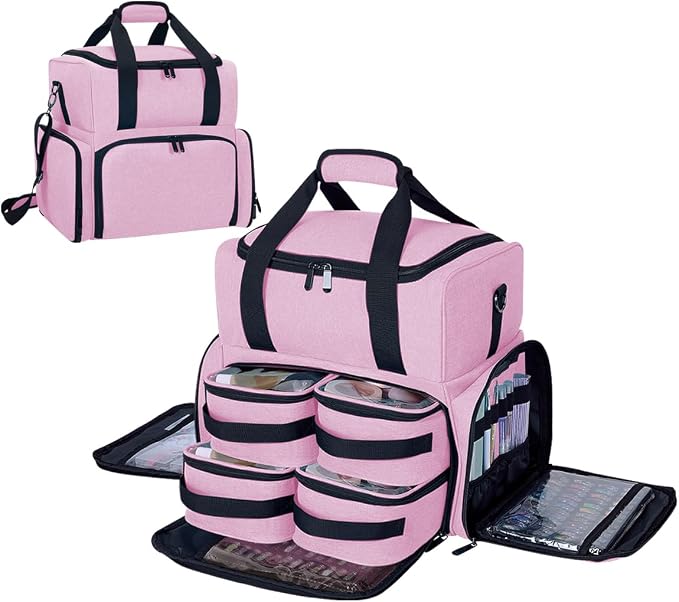 Large Cosmetic Bag with 4 Removable Case and 2 Removable Dividers Double Layer by UOZL