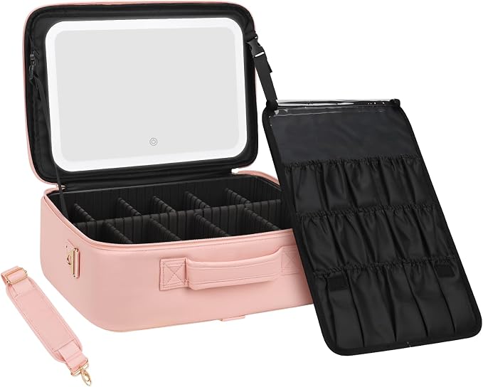 Relavel Makeup Bag with LED Mirror, 16.2 inches Large Makeup Case Travel by Relavel