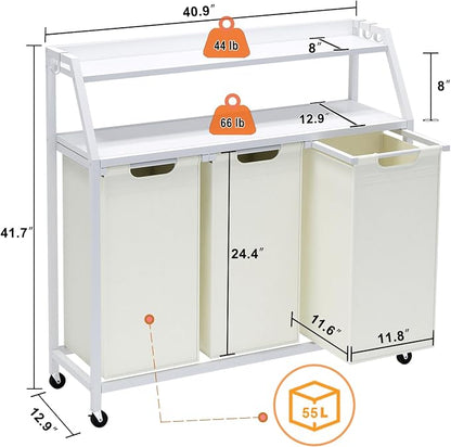 Laundry Hamper, Laundry Sorter 3 Section, Rolling Laundry Basket - Image 7