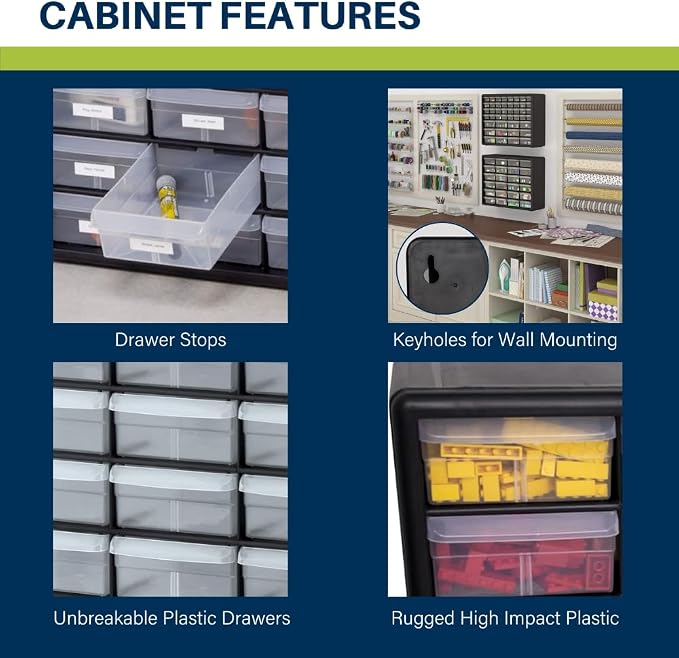 Akro-Mils 24-Drawer Plastic Storage Cabinet | 20" W x 6" D x 16" H | Black | - Image 4
