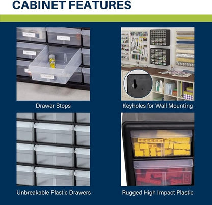 Akro-Mils 24-Drawer Plastic Storage Cabinet | 20" W x 6" D x 16" H | Black | - Image 4