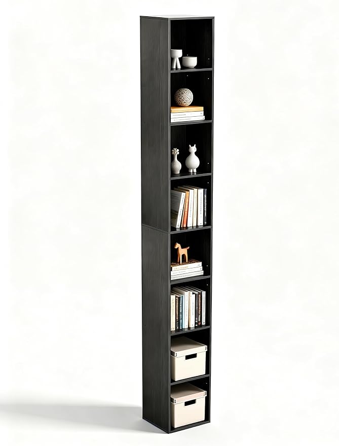 8-Cube Storage Organizer Bookcase, Tall Narrow Bookshelf by NewBeth