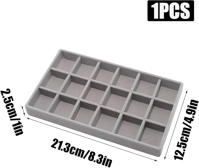 Velvet Jewelry Organizer Trays Gray, 18 Grids | Stackable Jewelry Storage - Image 2