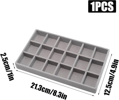 Velvet Jewelry Organizer Trays Gray, 18 Grids | Stackable Jewelry Storage - Image 2